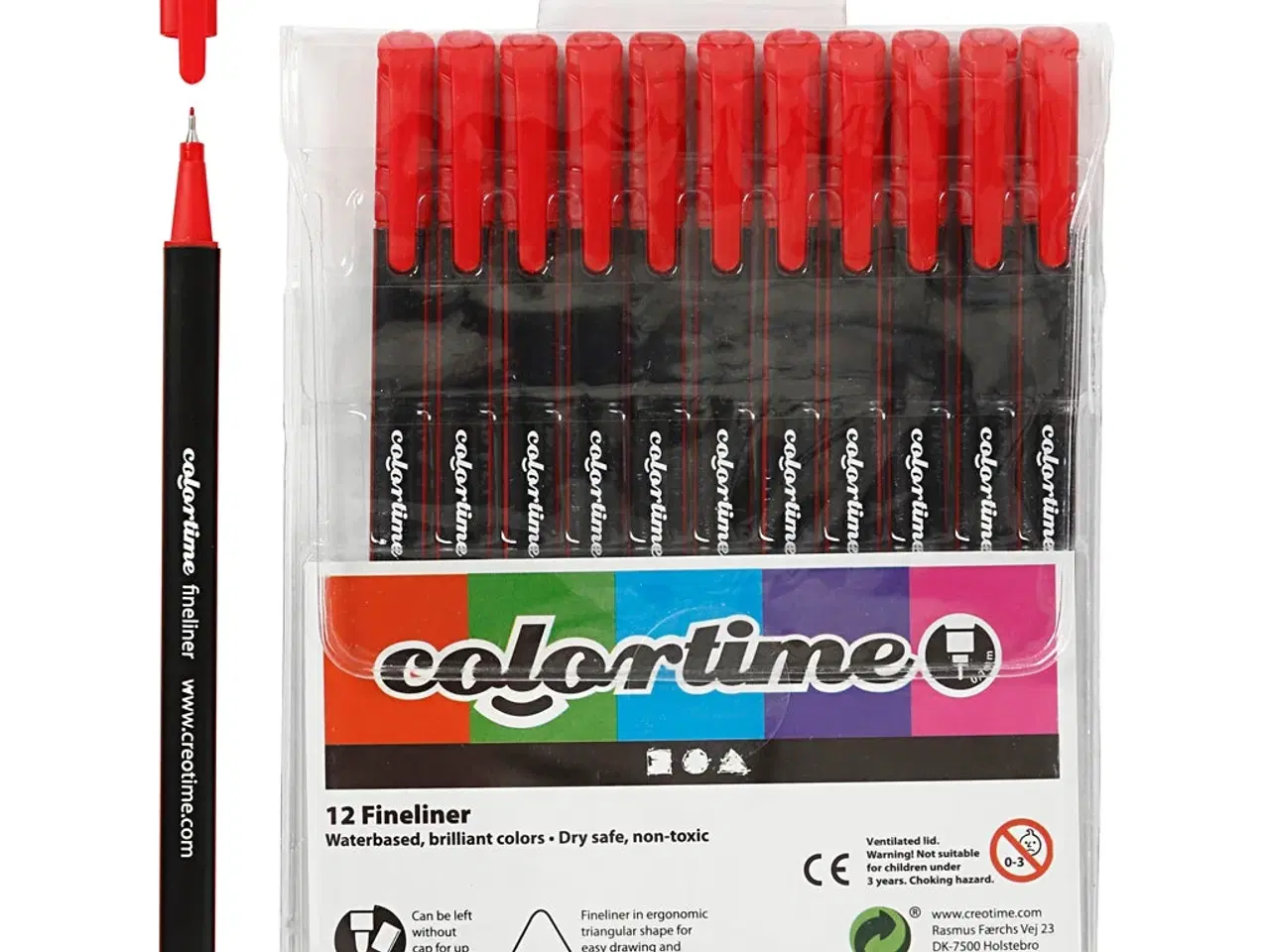 Billede 1 - Colortime Fineliner Tusch, streg 0,6-0,7 mm, rød, 12stk./ 1 pk.