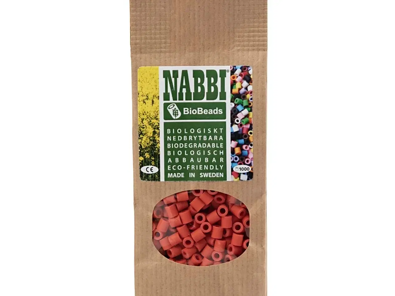 Billede 1 - NABBI BioBeads Rørperler, Lys Rød, 1000 stk.