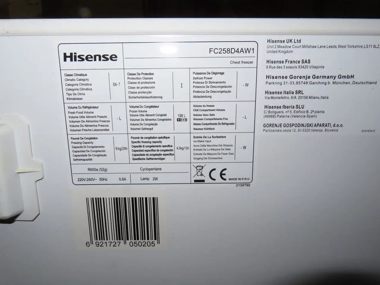Billede 6 - Kummefryser, HISENSE FC258D4AW1