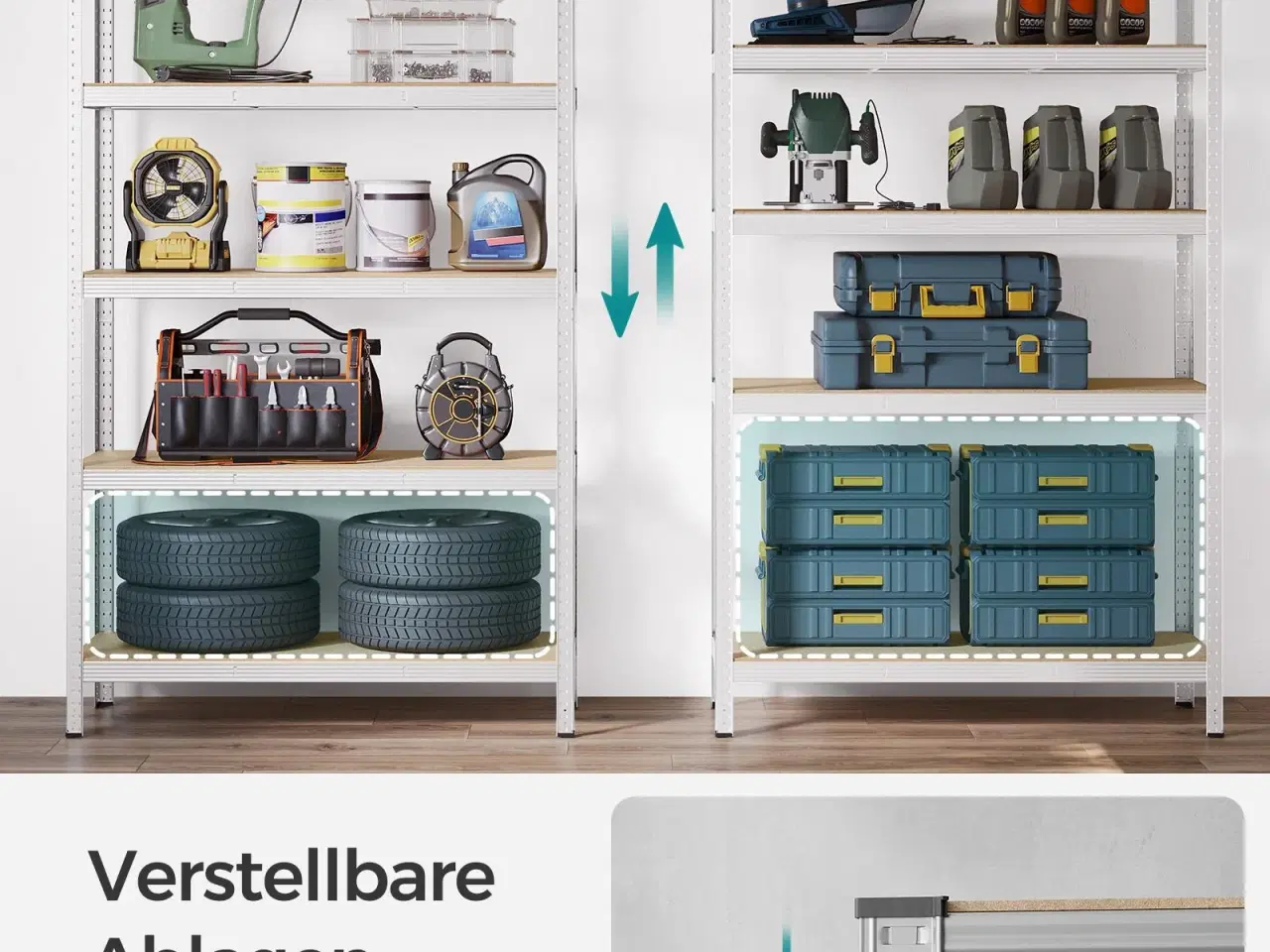 Billede 4 - Reol til garage stålhylle med 5 niveauer, 60 × 120 × 200 cm, sølv