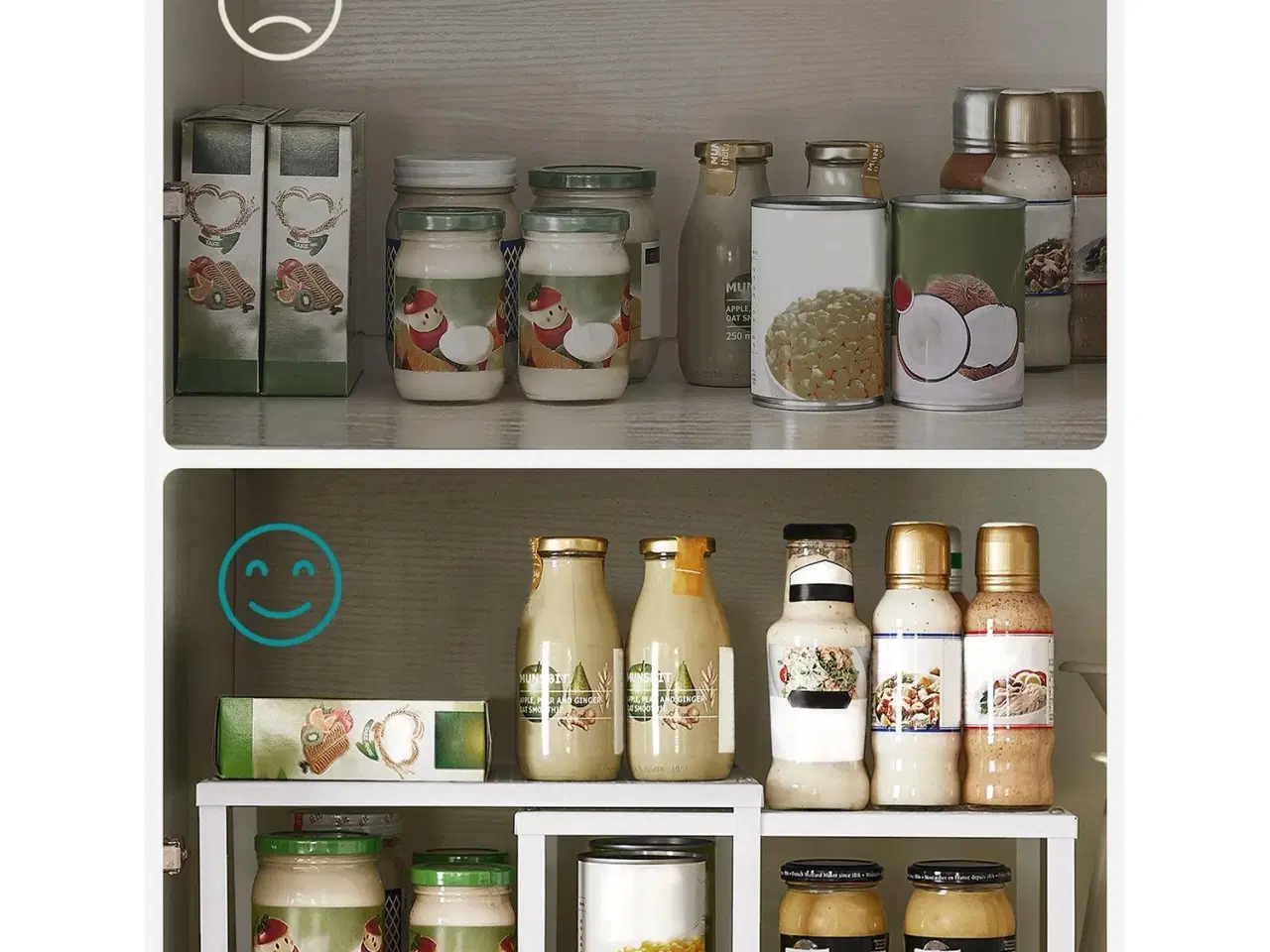 Billede 4 - Skabshylder til køkken, 4 stk. stabelbare – udvidbart sæt, hvid/sølv (UKCS01WT)