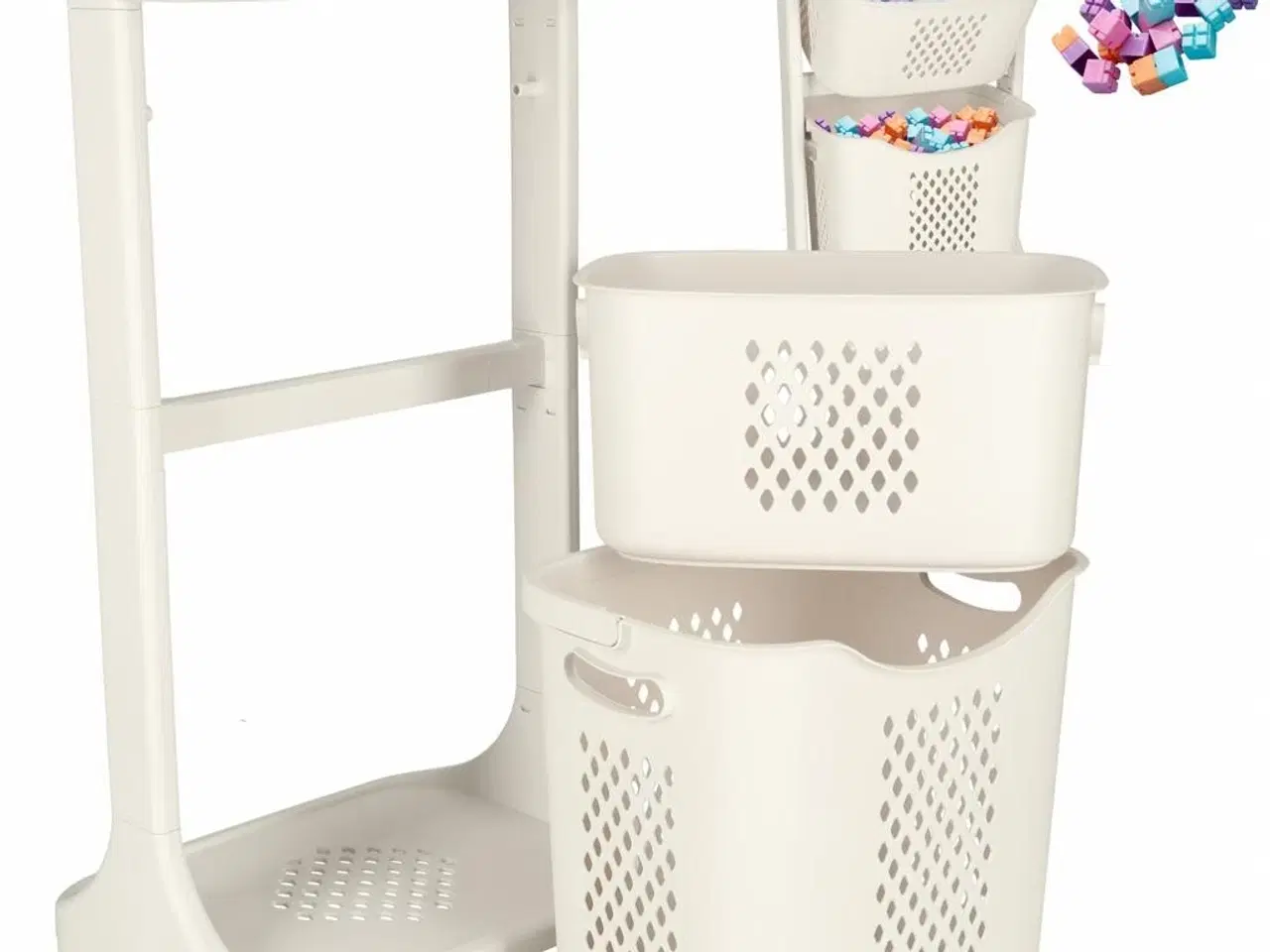 Billede 10 - Vasketøjskurv med dobbelte kurve på hjul – plast, 44 × 77,5 × 32 cm