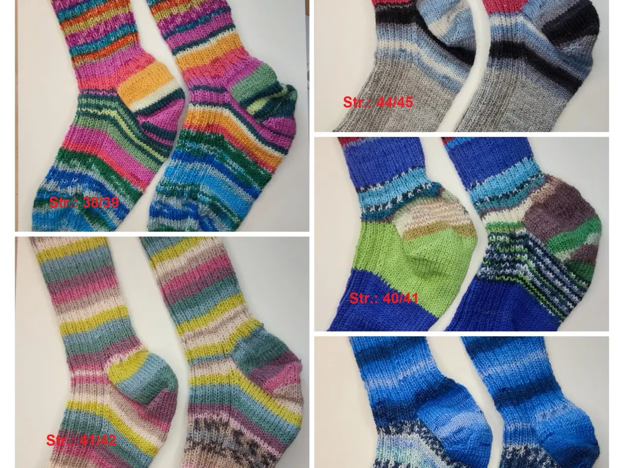 Billede 2 - Hjemmestrikkede Uldstrømper af restgarn Uld/Nylon