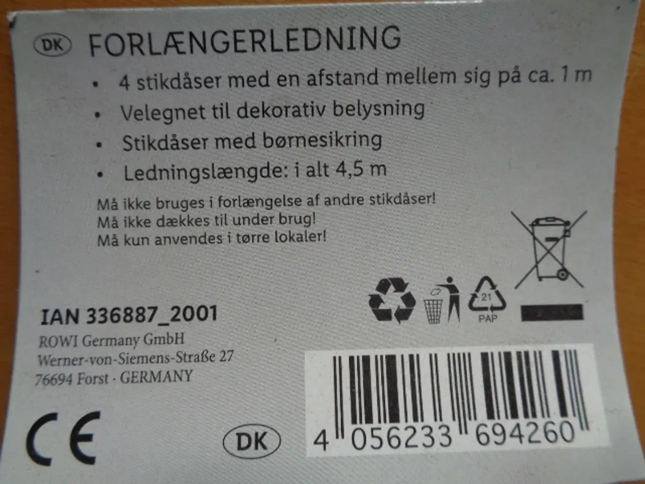 Billede 2 - Forlængerkabel med 4 stikdåser
