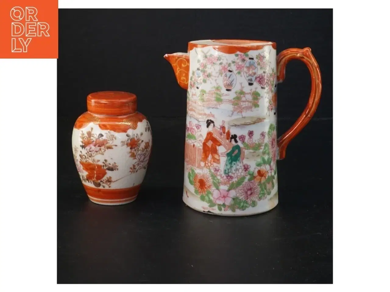 Billede 1 - Japansk kande og vase med låg (str. 14 x 8,5 cm 9,5 x ø 7 cm)