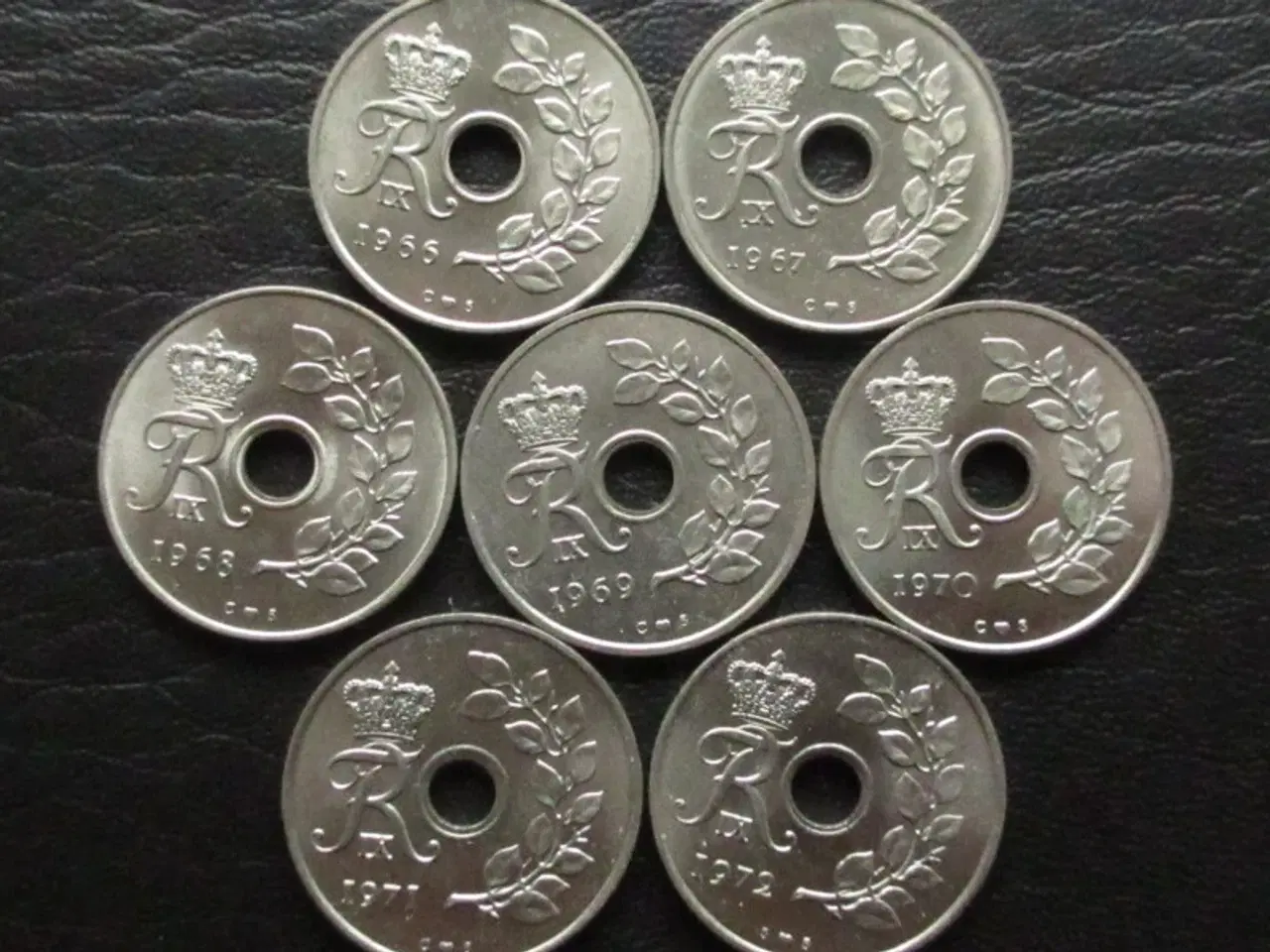 Billede 1 - 25 ører 1966-1972 Fr. IX komplet møntskær/unc