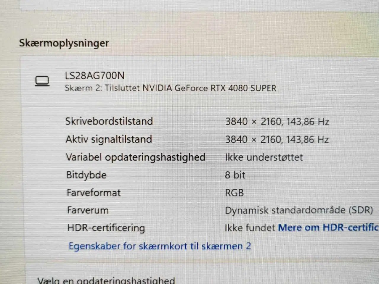 Billede 2 - 4k 144hz skærm