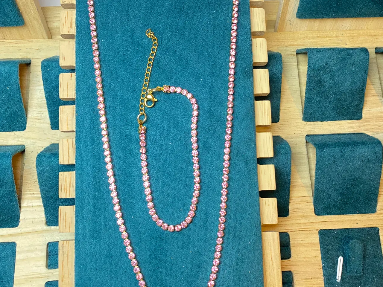 Billede 1 - Tennis Halskæde og Armbånd Sæt med Lyserøde Zirko
