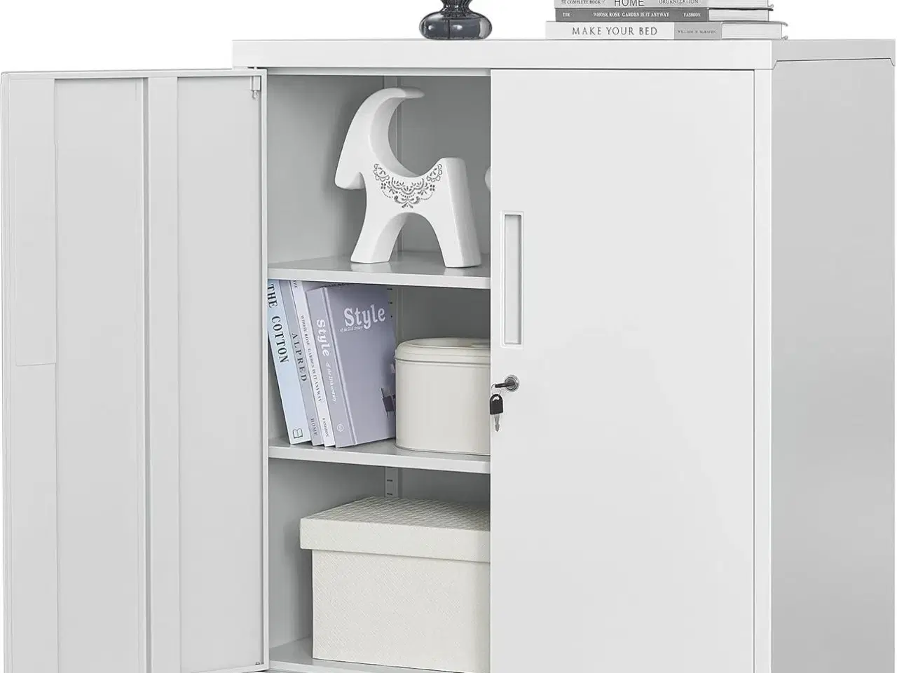 Billede 1 - Opbevaringsskab stål låsbart, 2 døre, grå, med hylder 80×90×40 cm