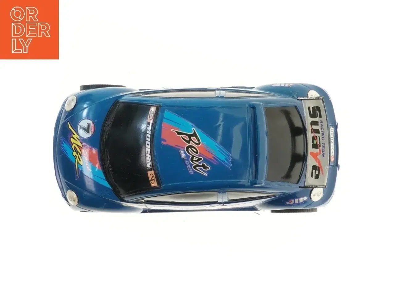 Billede 2 - Blå legetøjsbil i racing design (str. 34x15,5 cm)