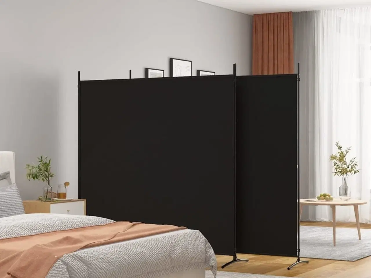 Billede 1 - 3-panels rumdeler 525x180 cm stof sort