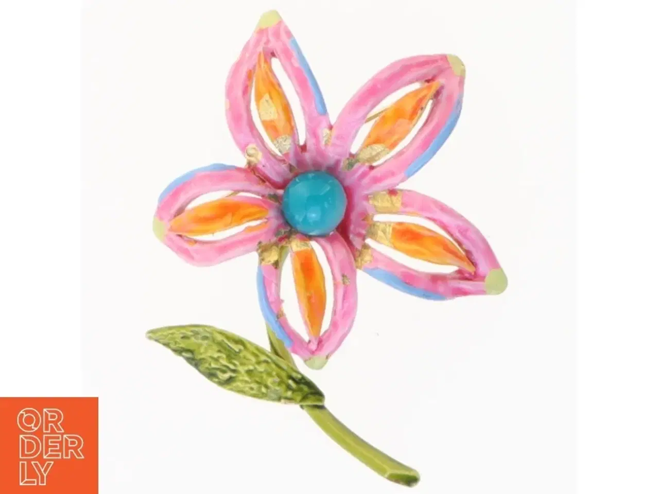 Billede 1 - Vintage emaljeret blomsterbroche (str. Ø 5 x 7,5 cm)