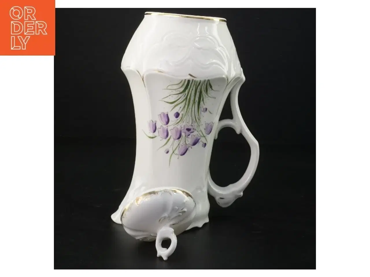 Billede 3 - Antik hvid porcelænskande med blomsterdekoration, Bing & Grøndahl (str. 25 x 13 cm)