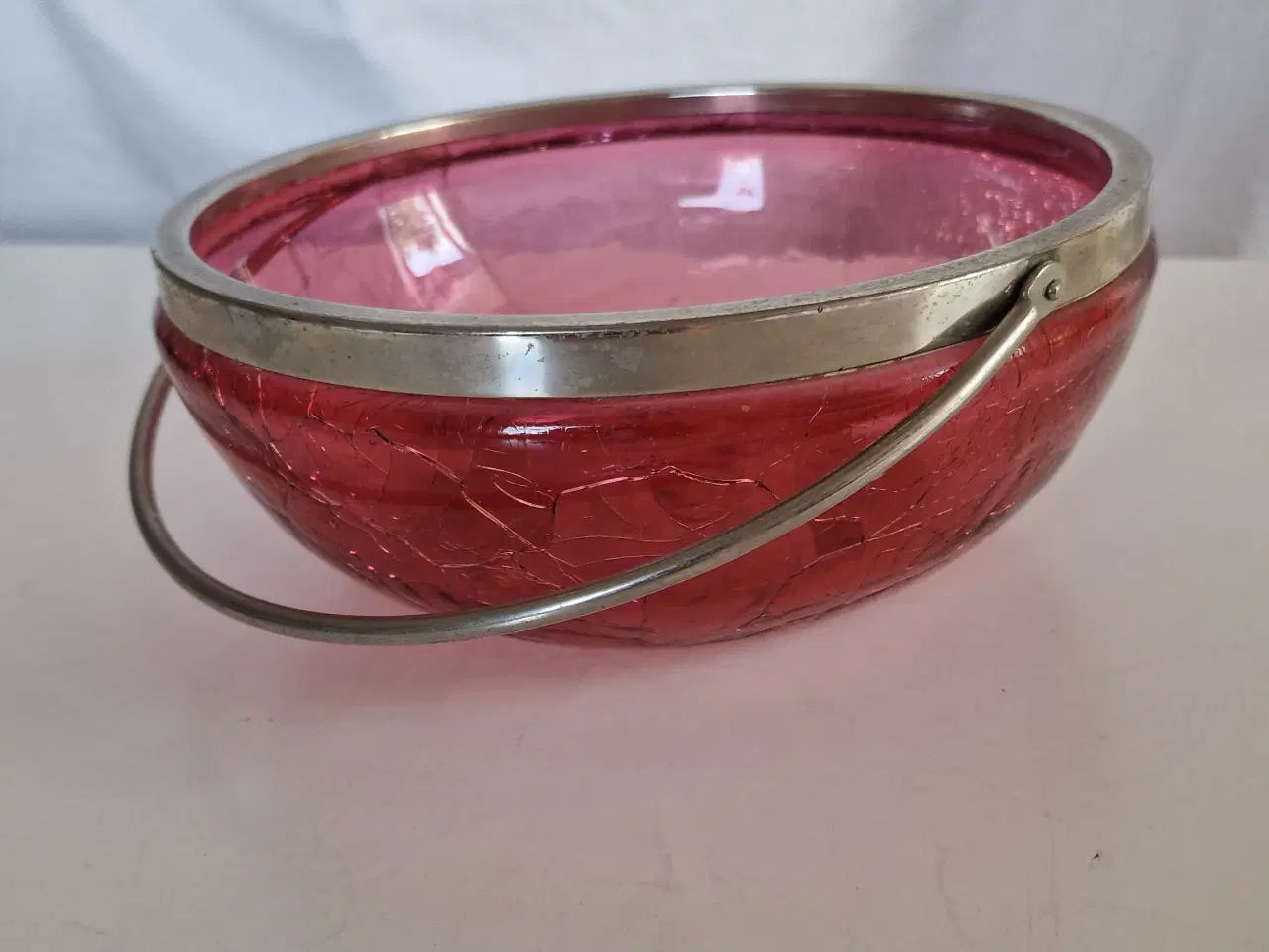 Billede 2 - Rød krakeleret glasskål