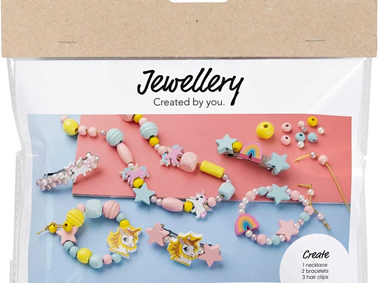 Billede 1 - Mini DIY Kit Smykker, Halskæde, armbånd, hårpynt, lys blå, lys rød, gul, 1 pk.