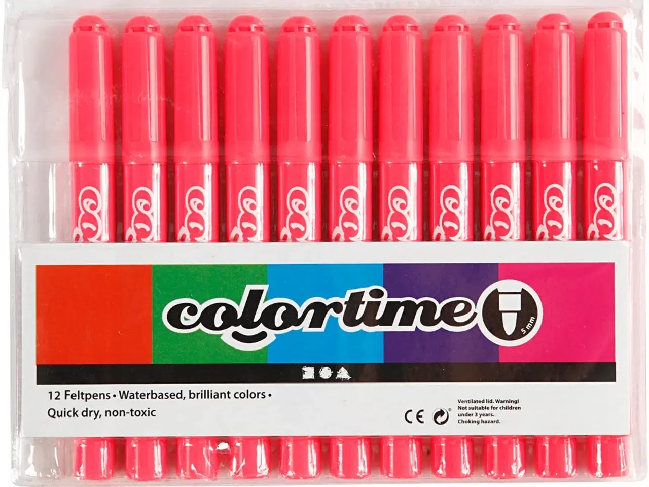 Billede 1 - Colortime Tusch, streg 5 mm, pink, 12stk./ 1 pk.