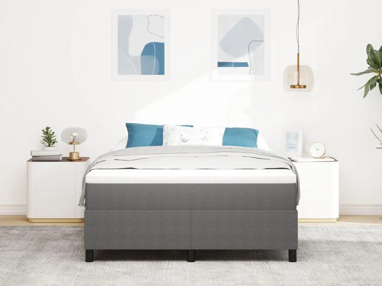 Billede 5 - Boxspring Seng Lysegrå 140x200 cm Corduroy Stof