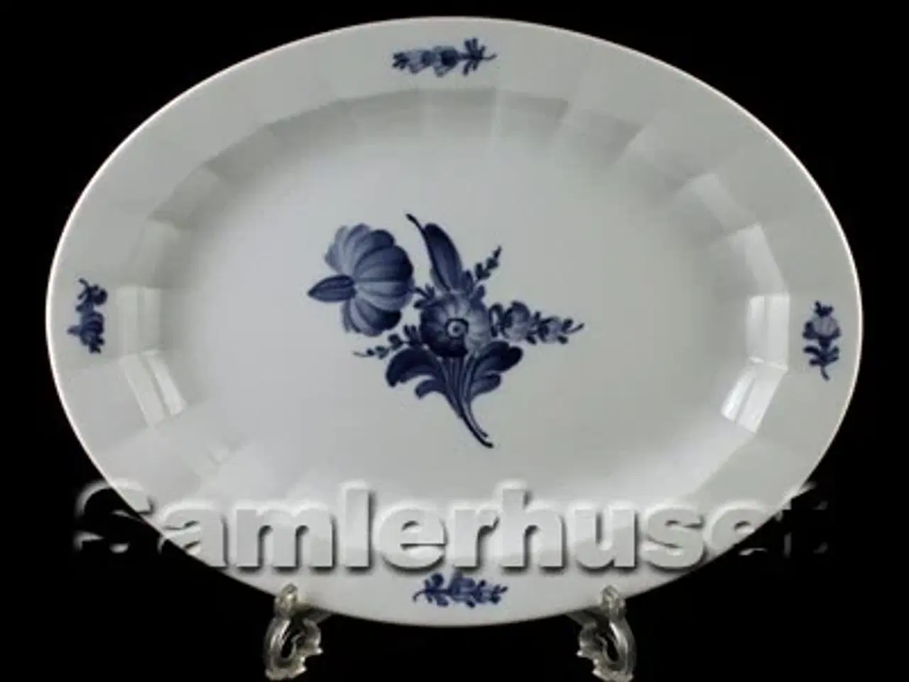 Billede 1 - Blå Blomst Kantet Stegefad Ovalt 33x25 cm.