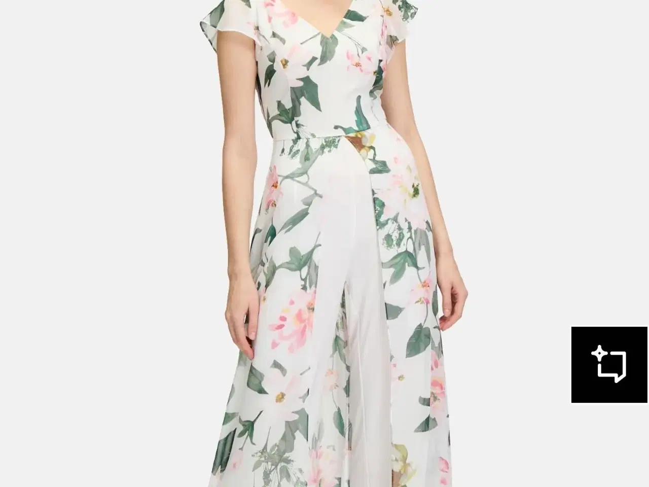 Billede 4 - Blomstret buksedragt med slæb