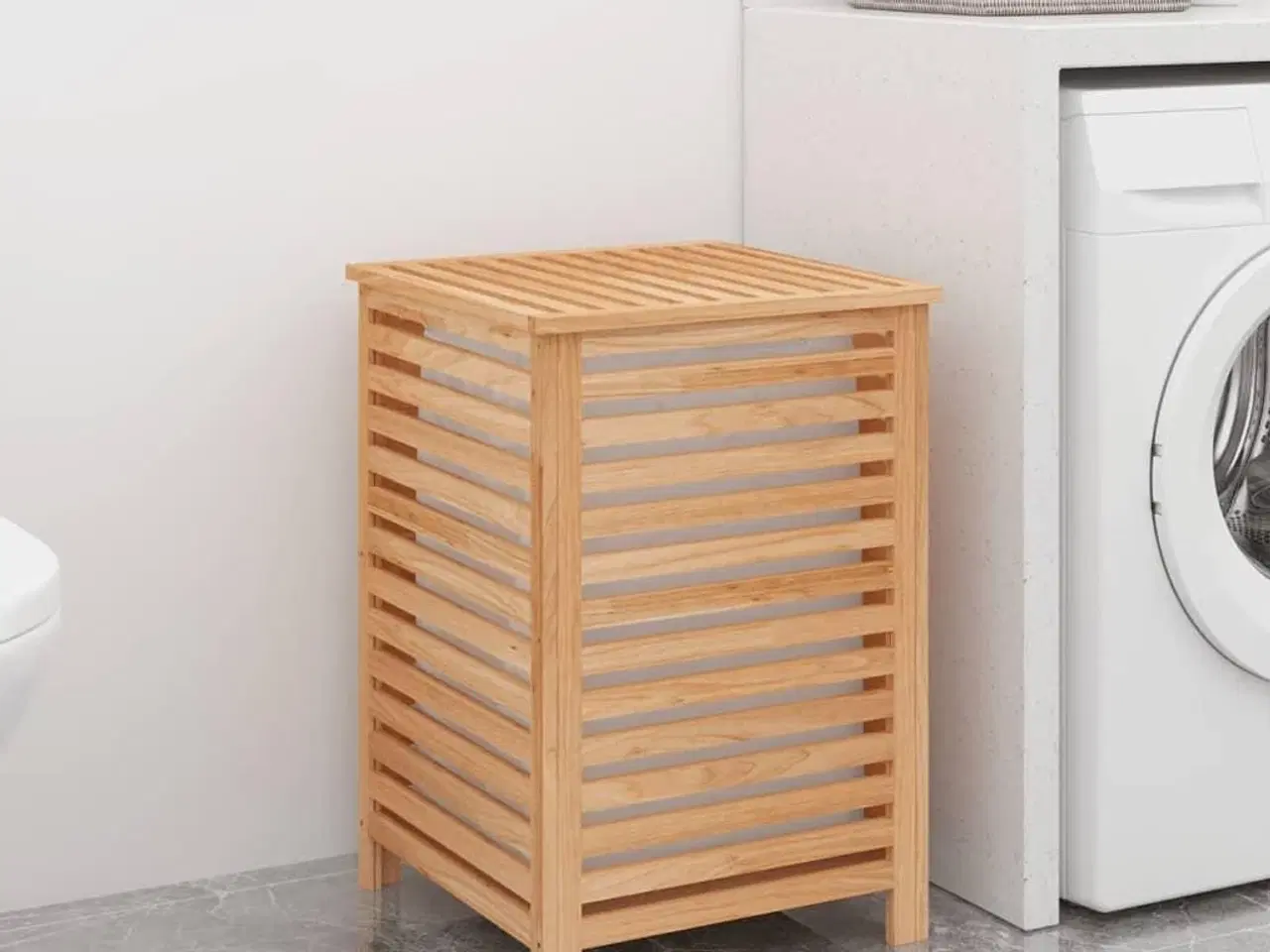 Billede 3 - Vasketøjskurv 45x45x65 cm massivt valnøddetræ