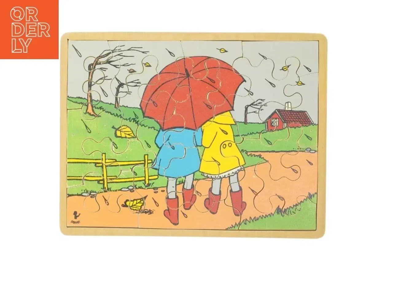 Billede 1 - Træpuslespil med paraplymotiv (str. 30x23 cm)