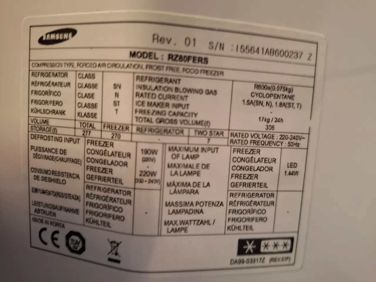 Billede 2 - Samsung Skabsfryser RZ80FERS