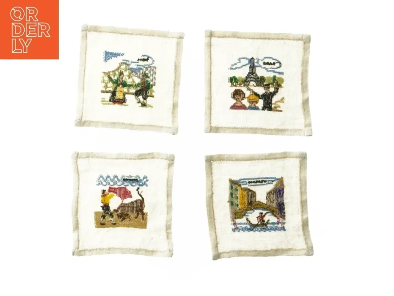 Billede 2 - Broderede dekorationsbilleder på stof (str. 4 stk 14x14 cm)