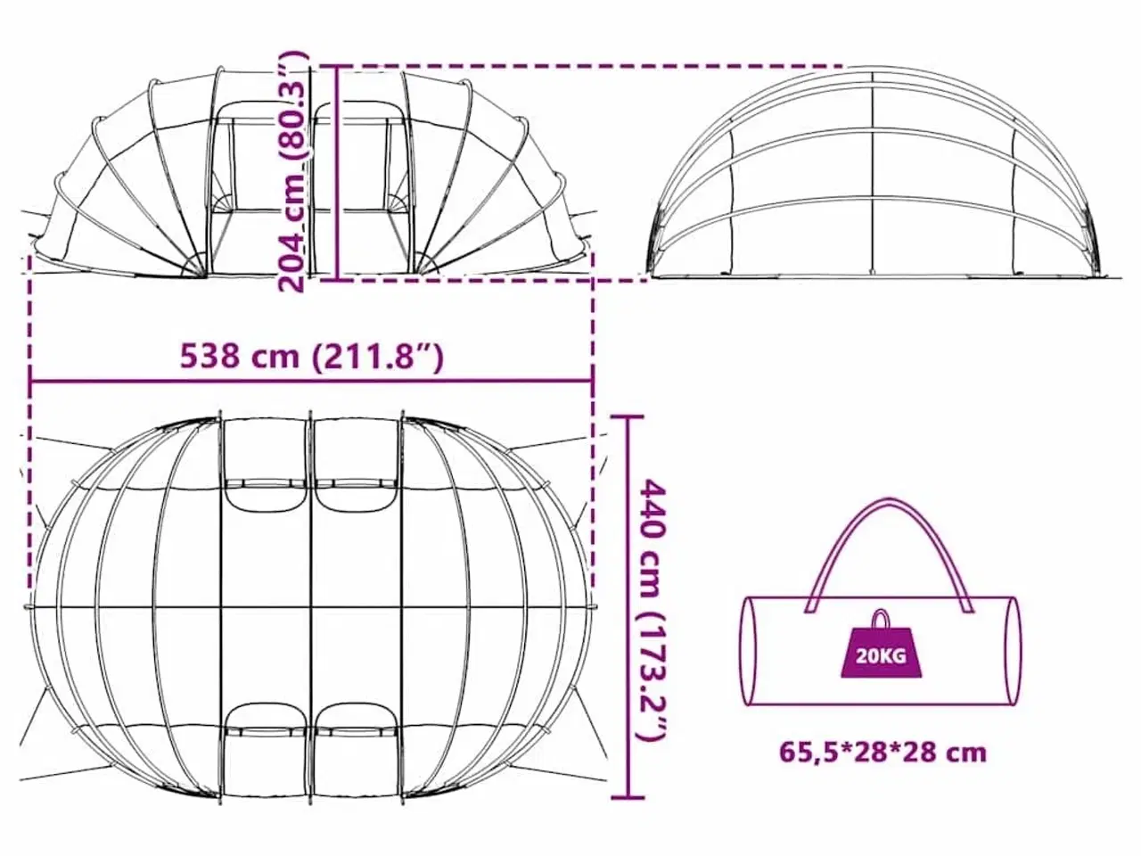 Billede 13 - Pooltelt Dome Transparent 538 x 440 x 204 cm PVC