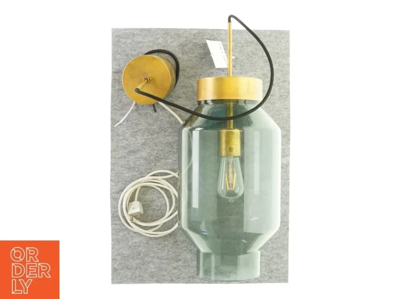 Billede 1 - Loftlampe i farvet glas og messing