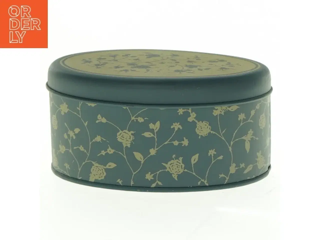 Billede 1 - Rund kagedåse med blomstermotiv fra Ssdahl (str. 14 x 10 x 7 cm)