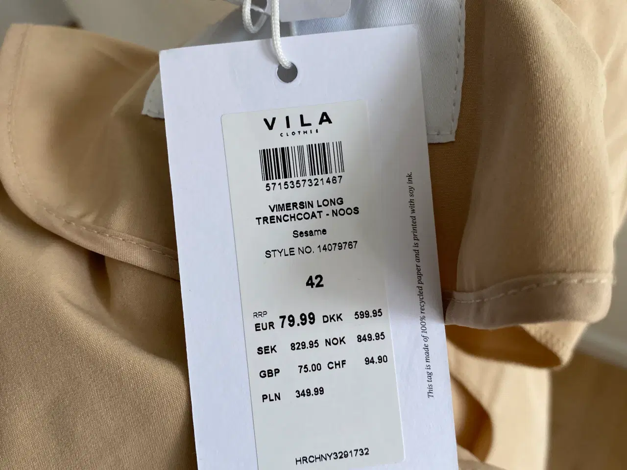 Billede 12 - Beige Trenchcoat fra Vila 