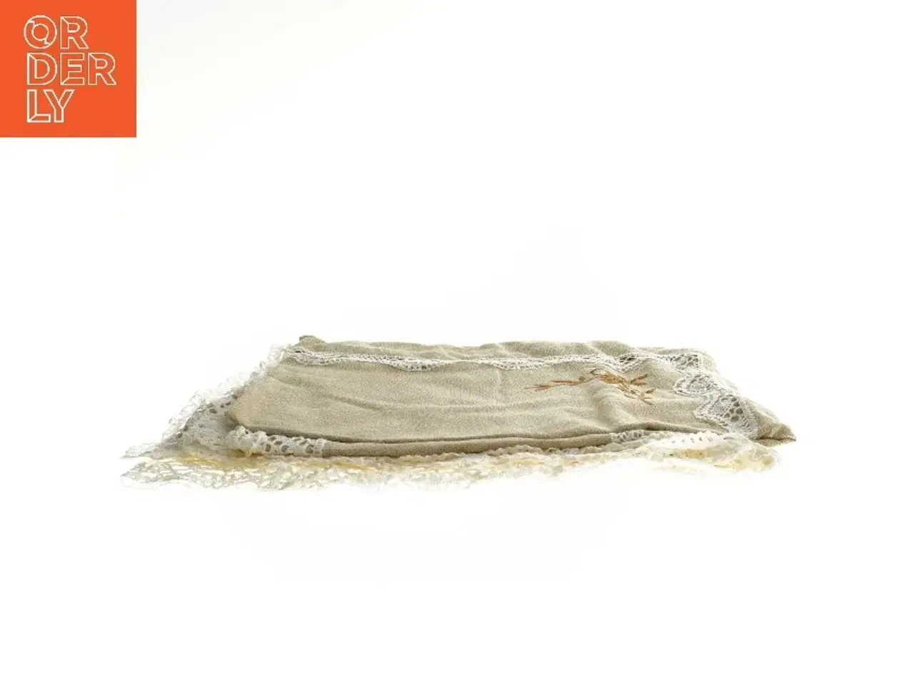 Billede 2 - Beige dug med blondekant og broderi (str. 120x148 cm)