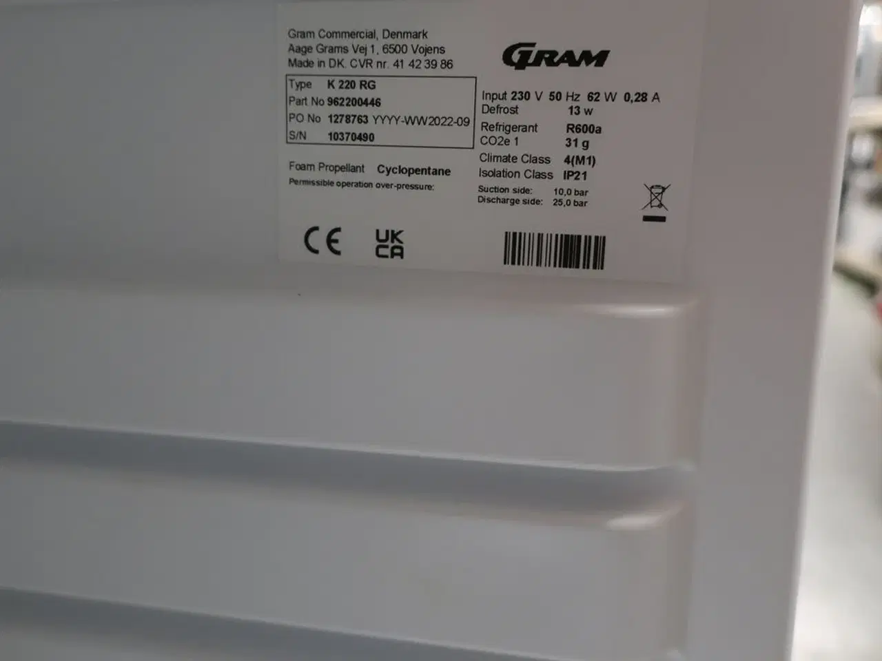 Billede 4 - Køleskab GRAM K 220 RG