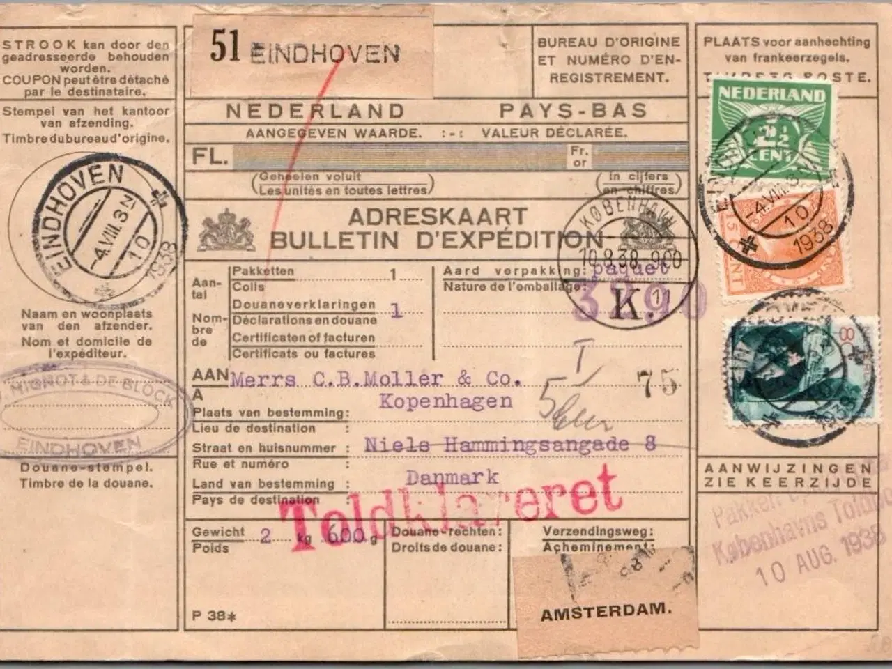 Billede 1 - Adressekort Fra Holland   - 10 - 8 38 - Toldklareret