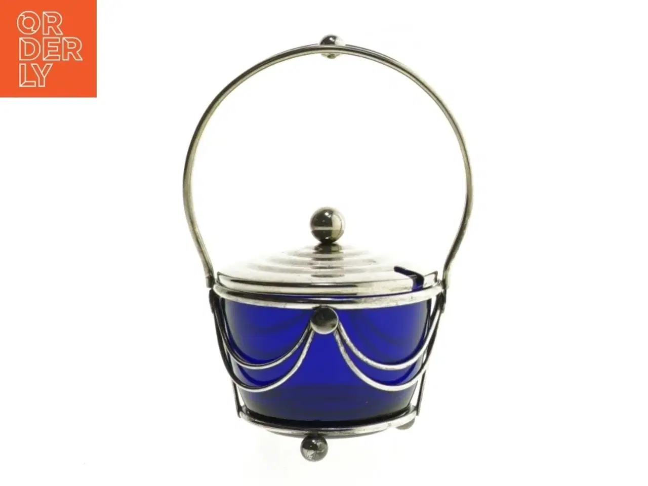 Billede 1 - Blå glas krukke med metalhængelåg (str. 15 cm)