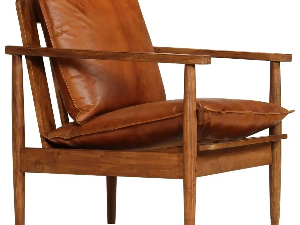 Billede 1 - Lænestol ægte læder med akacietræ brun