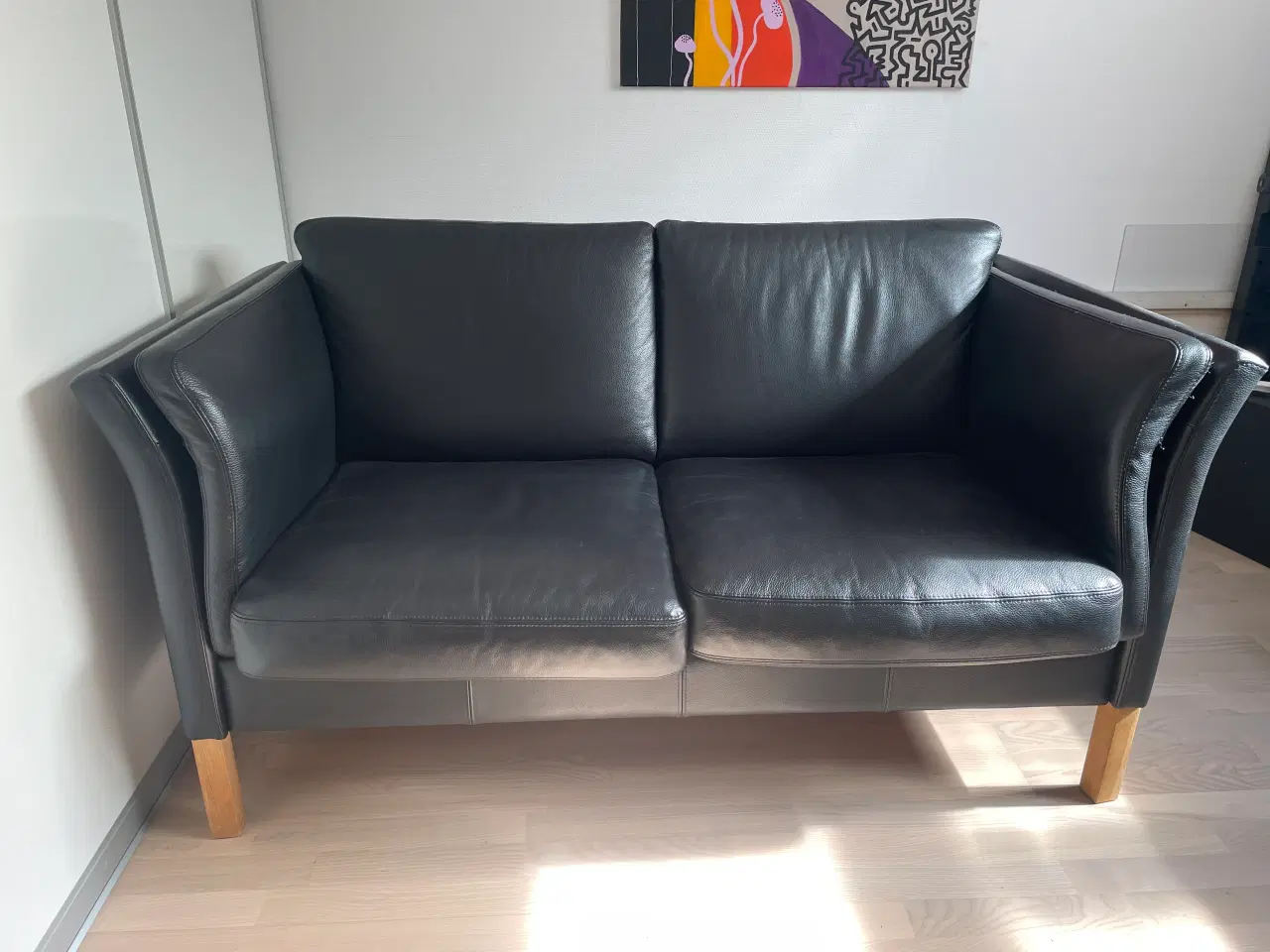 Billede 1 - Lædersofa, 2 personers, sort