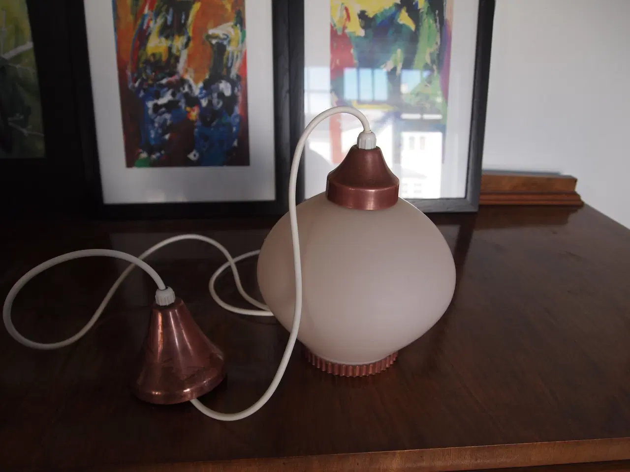 Billede 1 - Pendel/loftlampe incl baldakin i messing - Retro