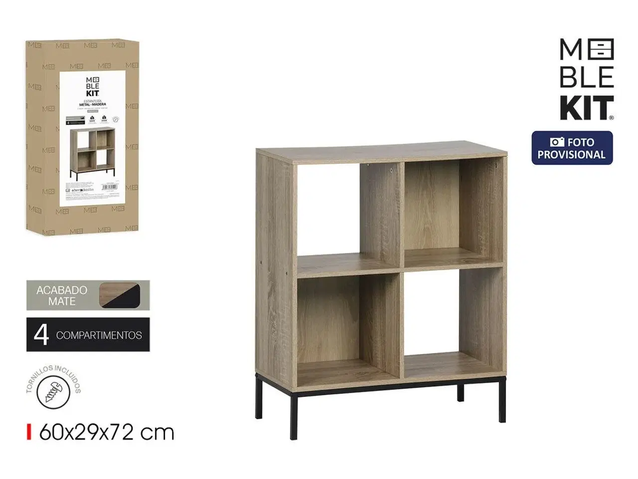 Billede 4 - Reol med 4 rum MobleKit - brun/sort, træ og metal, 60 × 29 × 72 cm