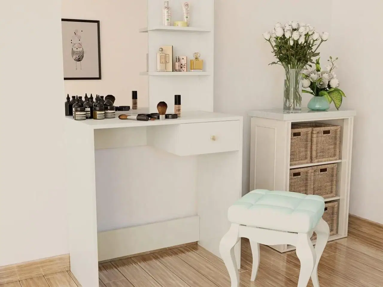 Billede 1 - Kosmetikbord 75x40x141 cm konstrueret træ hvid