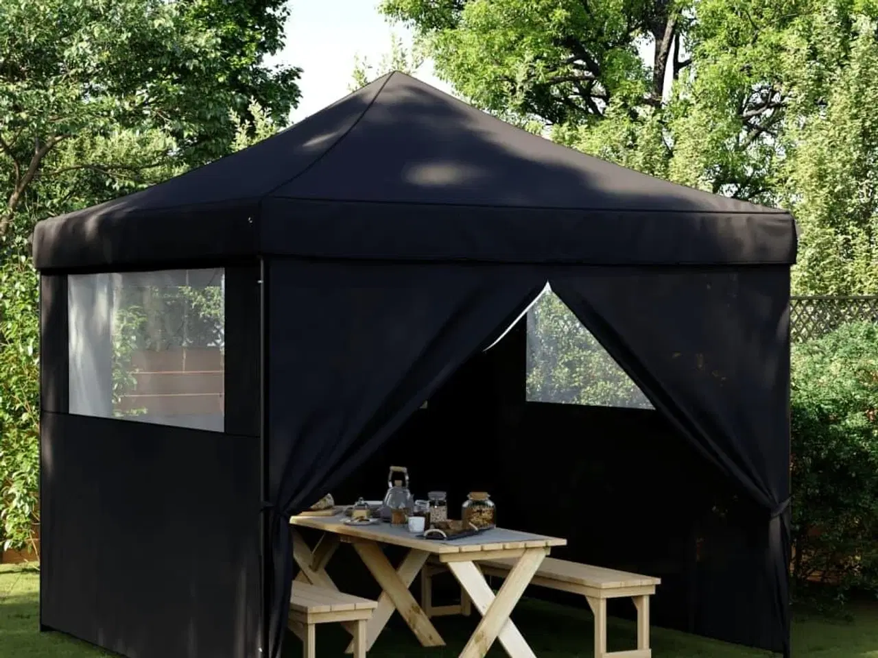 Billede 1 - Foldbart pop-up festtelt med 4 sidevægge sort