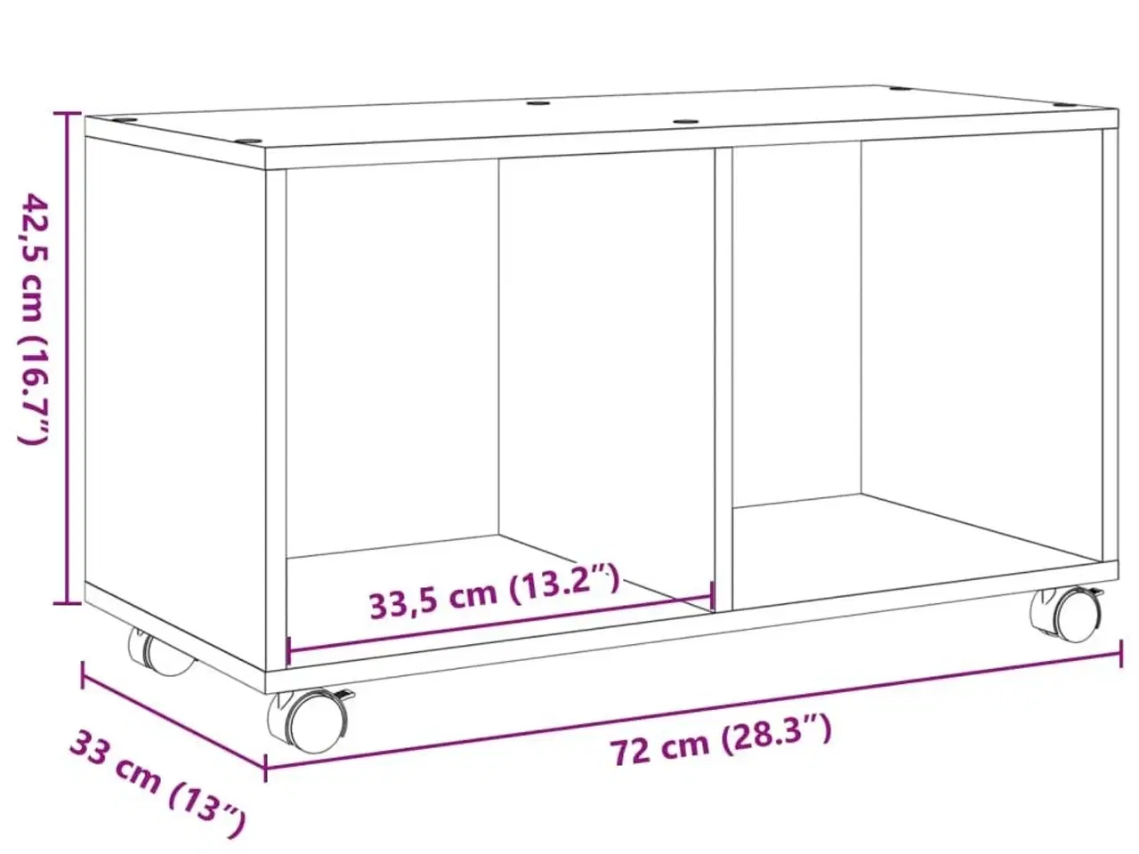 Billede 10 - Rullebord 72x33x42,5 cm konstrueret træ hvid
