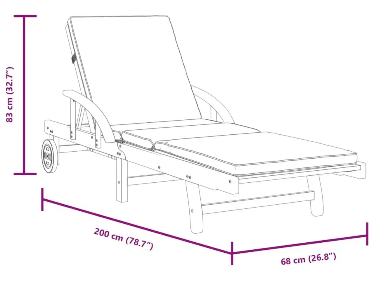 Billede 6 - Liggestole 2 stk. 200x68x83 cm med hynder massivt akacietræ