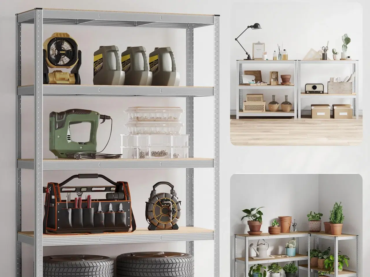 Billede 6 - Reol til garage stålhylle med 5 niveauer, 60 × 120 × 200 cm, sølv