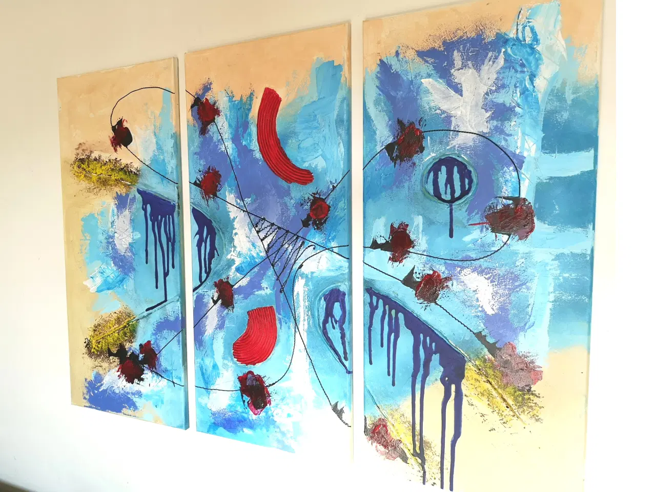 Billede 1 - Abstract akryl triptykon 90x130 