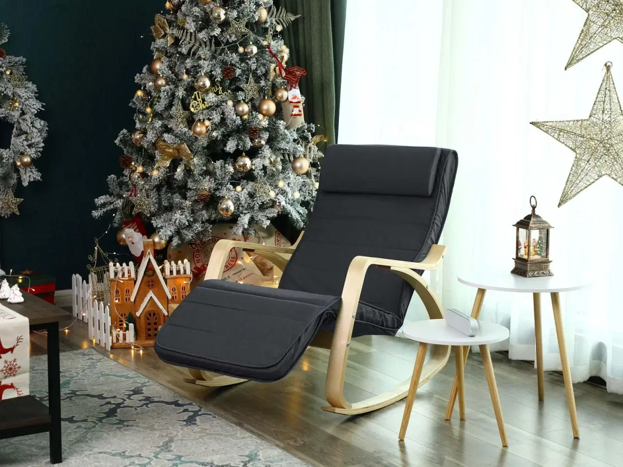 Billede 5 - Gyngestol i birketræ med justerbart fodstøtte – 150 kg – grå