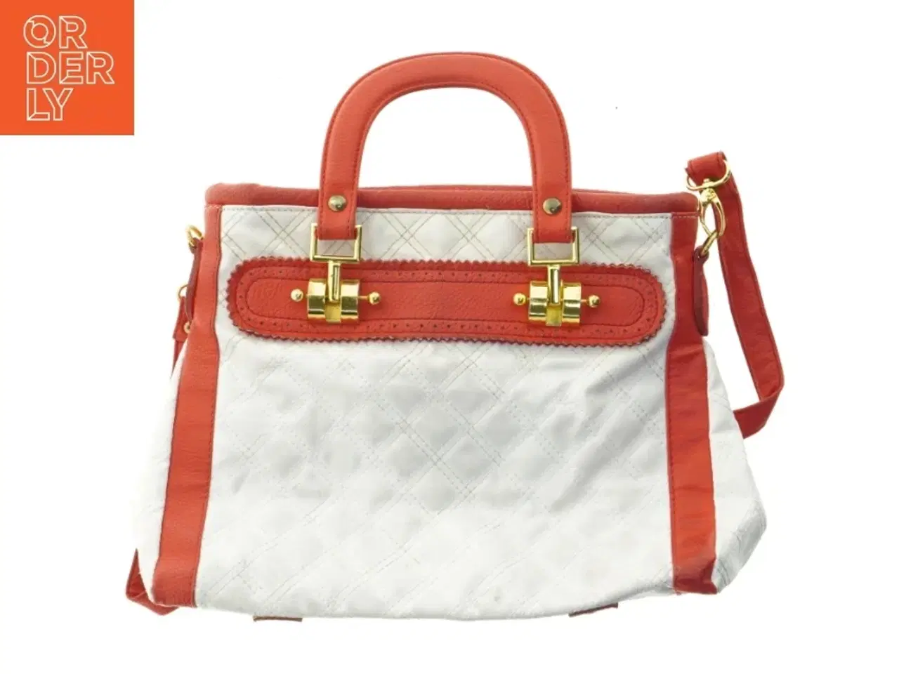 Billede 1 - Hvid og rød quiltet skuldertaske (str. 38 x 26 x 12 cm)