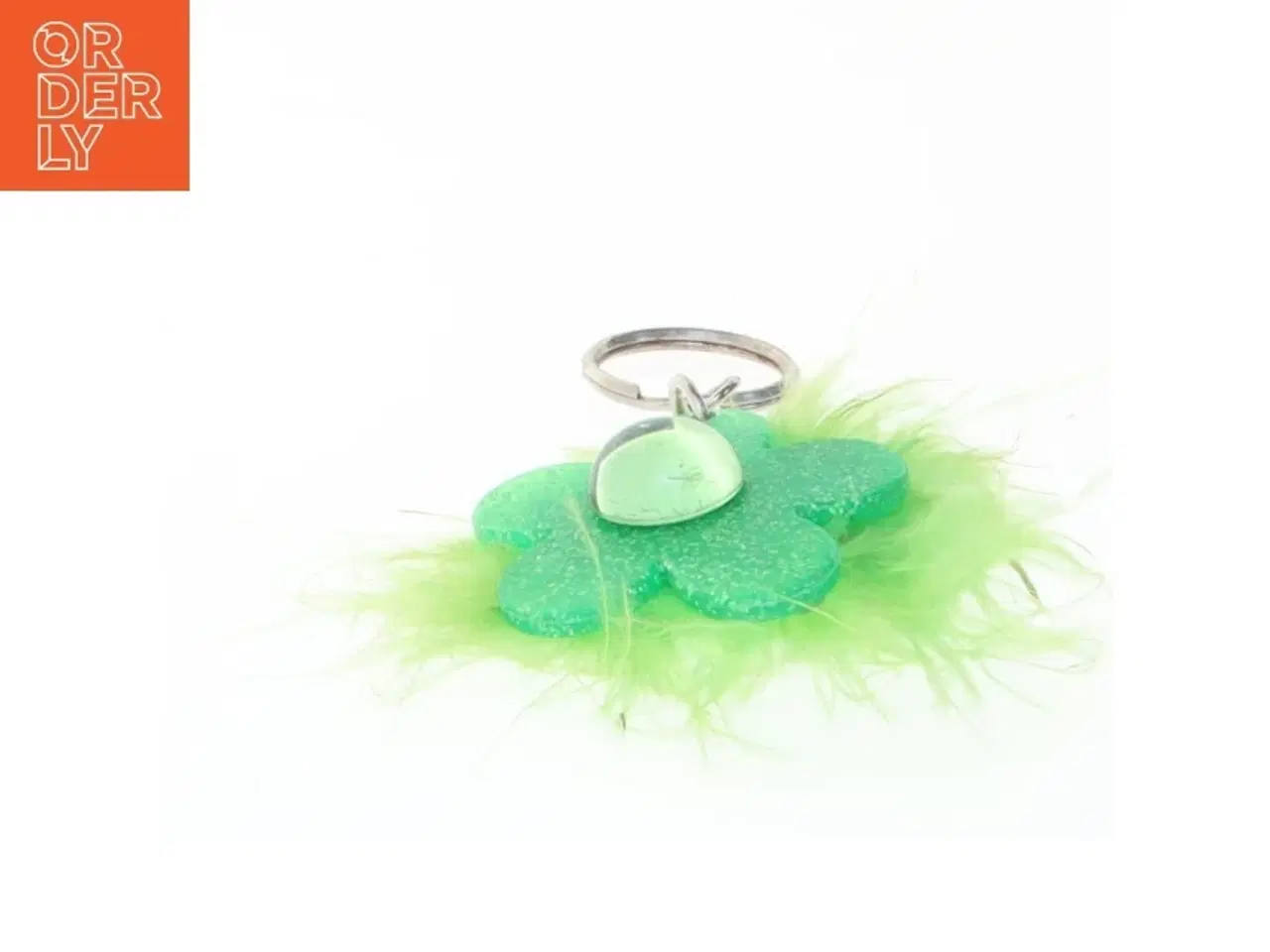 Billede 3 - Grøn nøglering med fjer og blomster vedhæng (str. 10 x 5 cm)