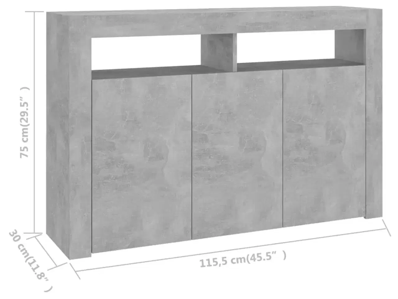 Billede 12 - Skænk med LED-lys 115,5x30x75 cm betongrå