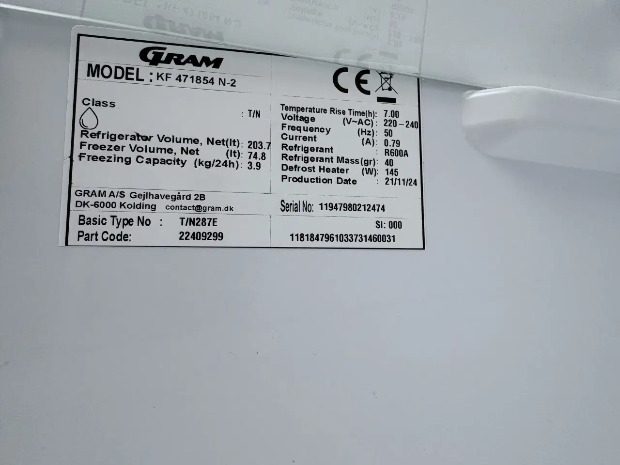 Billede 4 - Gram KF 471854-N-2 Køle-fryseskab Hvid